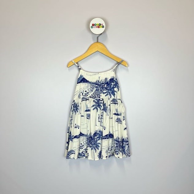 Vestido Infantil Branco com Estampa Azul 