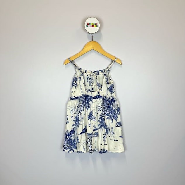 Vestido Infantil Branco com Estampa Azul 